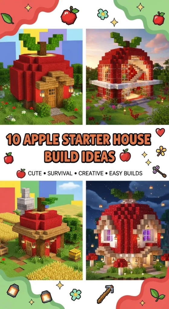 10 Apple Starter House Minecraft Build Ideas 🍎🏡
