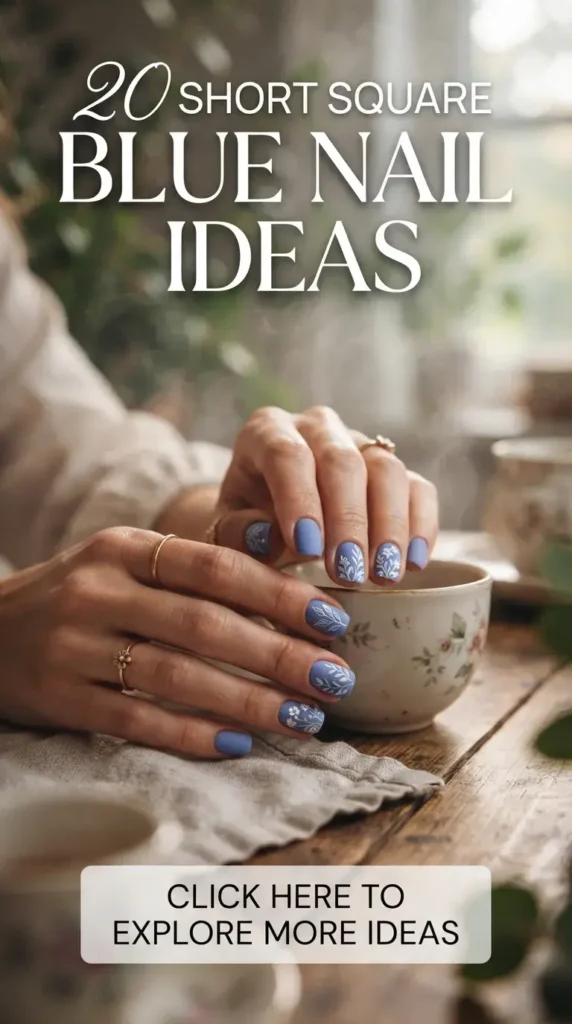 20 Short Square Blue Nail Ideas